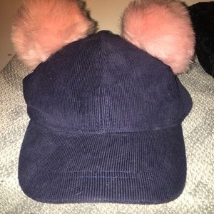 Navy blue Pink pompon hat